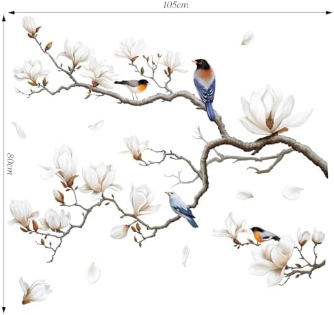 SHUCHING White Magnolia Tree Wall Decals Peel and Stick