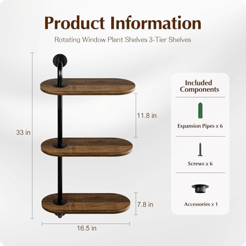 Butunita Rotating 3-Tier Plant Shelf Wooden Wall Stand