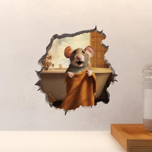Bathroom Towel Mouse Wall Decal - Fun 3D Wall Sticker