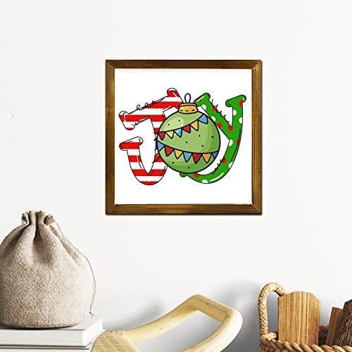 Christmas Joy Ball Framed Wooden Wall Sign 7x7 inch