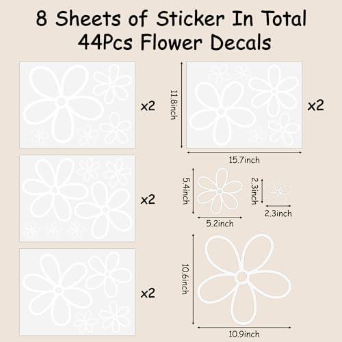 8Pcs White Daisy Wall Sticker Set Aesthetic Vinyl Decor