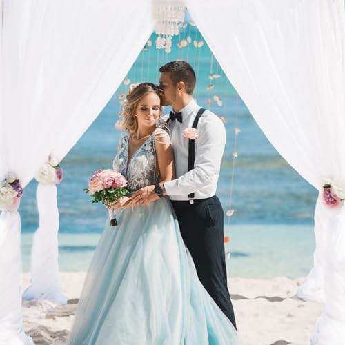 VOK White Chiffon Arch Drapes 2 Panels for Wedding Ceremony