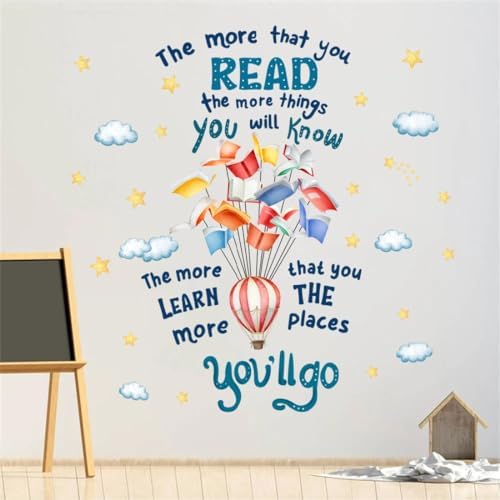 Reading Book Wall Decal Inspirational Quote Educational Artwork