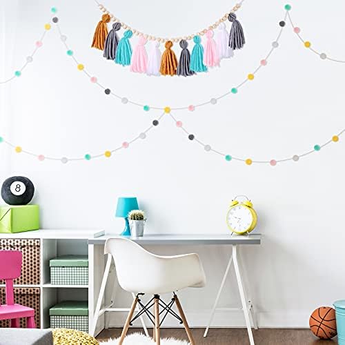 Syhood 3 Pcs Boho Tassel Garland Decor with Pom Poms