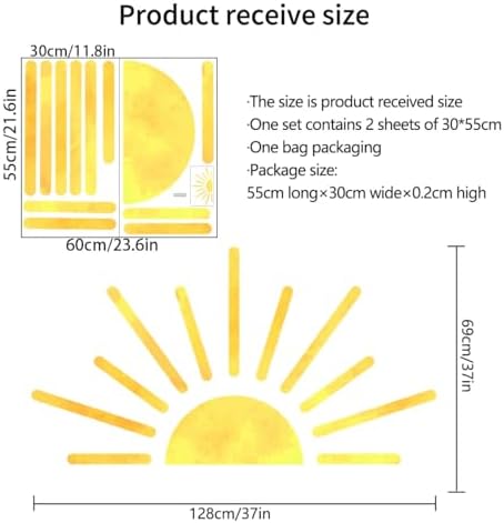 37x37 Inch Boho Half Sun Wall Decal