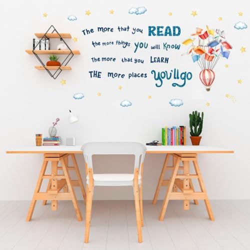 Reading Book Wall Decal Inspirational Quote Educational Artwork