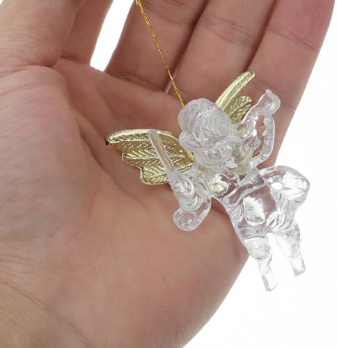 PRETYZOOM 24pcs Clear Christmas Angel Ornaments with Gold Wings Hanging Pendants