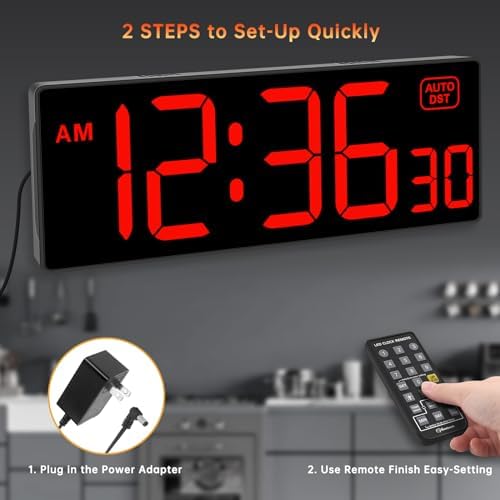 Soobest Digital Wall Clock with Seconds Red LED Display 102 Inch