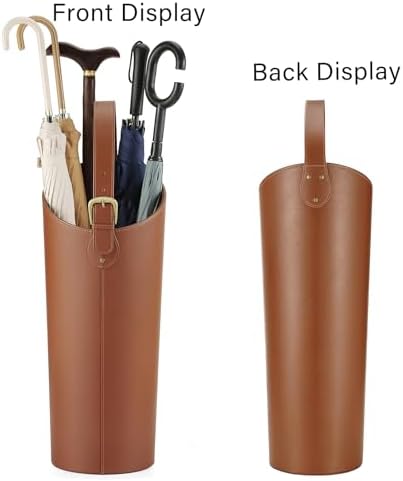 Brown Leather Tall Umbrella Holder Entryway Indoor Stand