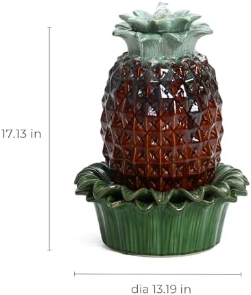 LuxenHome Tabletop Water Fountain 17 Inch Pineapple