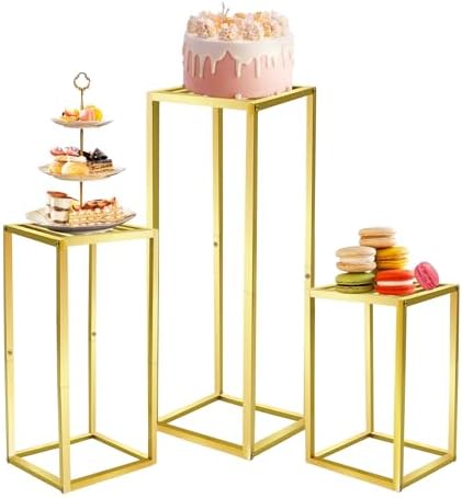 TUSPEU 3pcs Gold Metal Cylinder Pedestal Stands