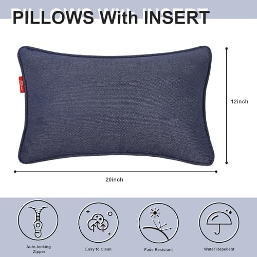 Pcinfuns 20x12 Inch Lumbar Pillows 2 Pack Blue Grey