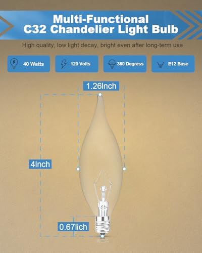 SerBion E12 B10 Clear Candle Bulb 40W Warm White 2700K 12-Pack