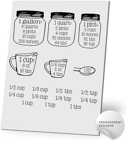 ToolsSide Kitchen Measurement Conversion Chart - Clear Vinyl Decals for Cooking Precision