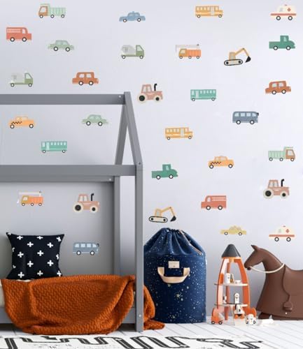 Watercolor Construction Vehicle Wall Decals for Boys