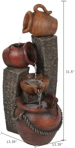 5 Tiered Pitchers Fountain Decor for Outdoor Use