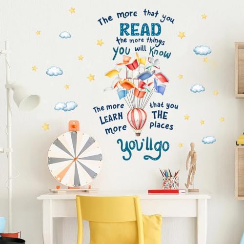 Reading Book Wall Decal Inspirational Quote Educational Artwork