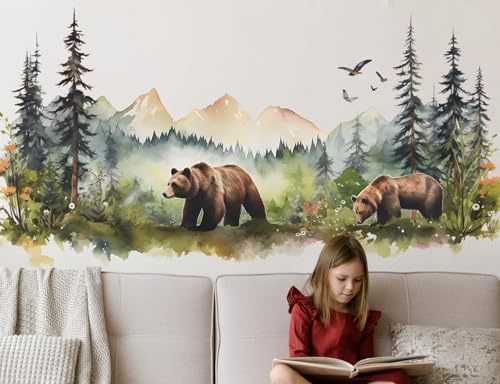 Large Jungle Animals Forest Tree Wall Decal - 2 Bears