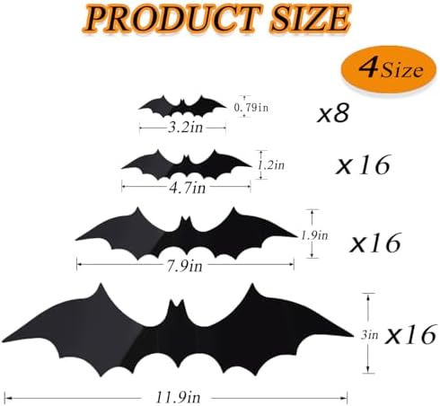 56Pcs 3D PVC Halloween Bat Decor Wall Sticker