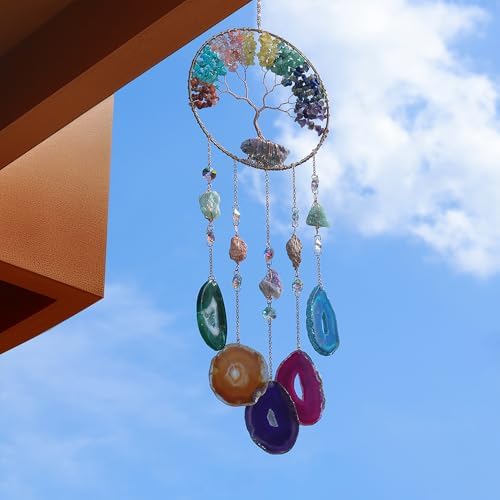 Dreamsum Large Agate Dream Catcher with 7 Chakra Tree of Life Design