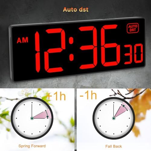Soobest Digital Wall Clock with Seconds Red LED Display 102 Inch