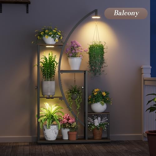 61 Inch Tall Metal Plant Stand with Adjustable Grow Lights
