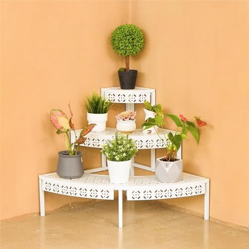 3 Tier Plant Stand with Corner Design and Metal Frame