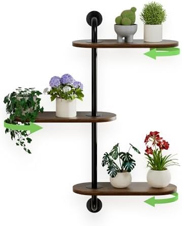 Butunita Rotating 3-Tier Plant Shelf Wooden Wall Stand