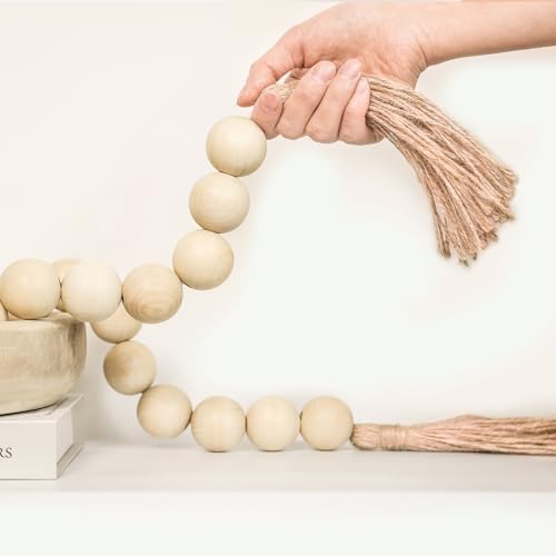 Extra Large Wood Bead Garland with Tassels 50 Inches