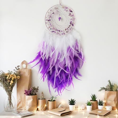 Purple Dream Catcher Wall Decor with Crystal Pendant
