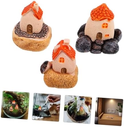 3pcs Miniature Resin House Decor for Terrarium and Garden