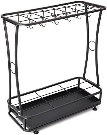 21 Slot Umbrella Stand with 24 Hooks and Drip Tray - Black
