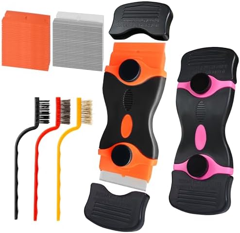 2 Pack Razor Scrapers with 50 Blades and 3 Wire Brushes Set