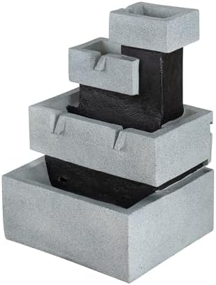Modern 4 Tier Block Fountain with LED Light