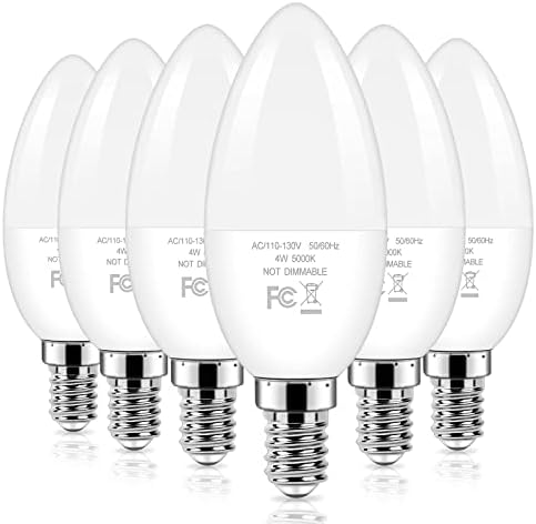 Brightever 40W Equivalent LED Candelabra Bulbs 4W Daylight White Pack of 6