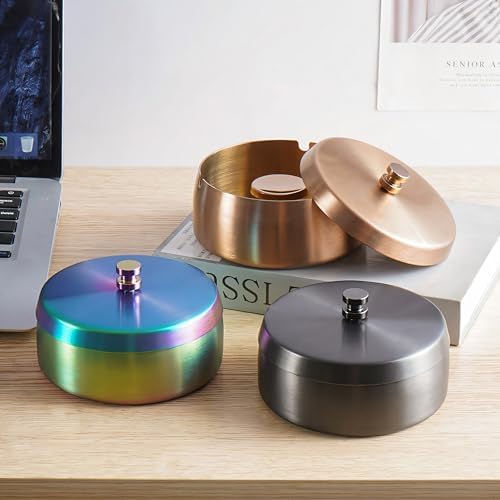 Stylish Stainless Steel Smell Proof Ashtray with Lid