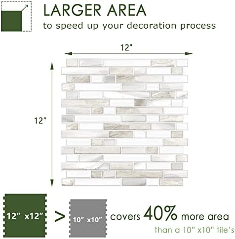 STICKGOO Thicker Peel and Stick Tile Backsplash 12x12 Inches 10 Sheets Beige White