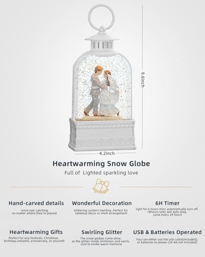 Wedding Gifts Lighted Snow Globe with 6H Timer