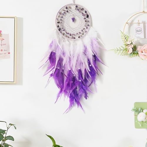 Purple Dream Catcher Wall Decor with Crystal Pendant