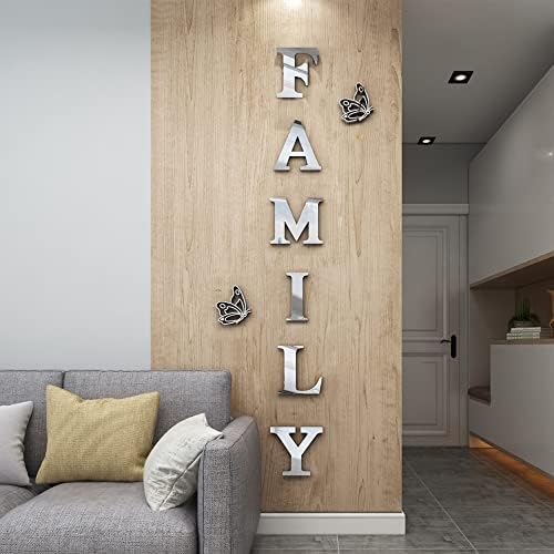 Family Wall Decor Acrylic Mirror Wall Stickers Silver 61x23