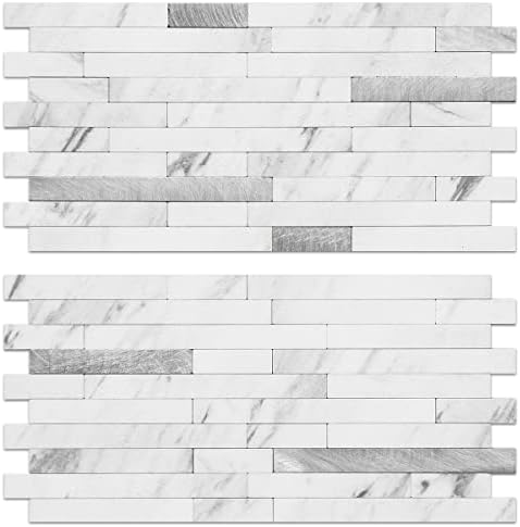 AULIGET 20 Sheet Faux Stone Wall Sticker White Marble Kitchen Backsplash