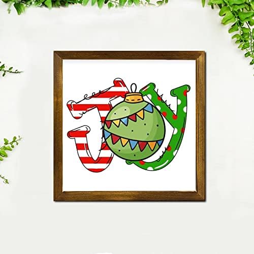 Christmas Joy Ball Framed Wooden Wall Sign 7x7 inch