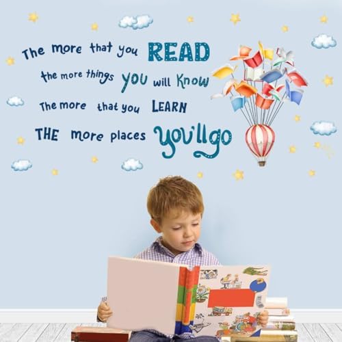 Reading Book Wall Decal Inspirational Quote Educational Artwork