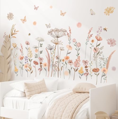 DECOWALL Watercolor Boho Flowers Wall Decal Stickers