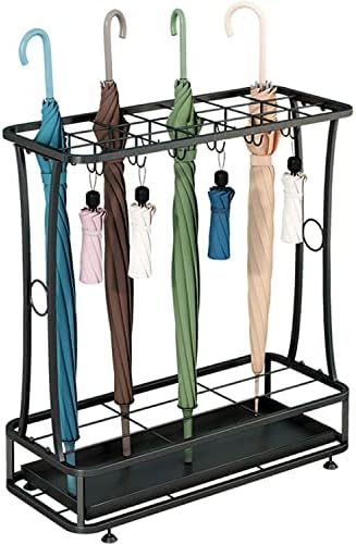 21 Slot Umbrella Stand with 24 Hooks and Drip Tray - Black