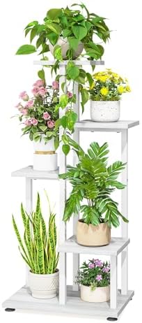 LASZOLA White 5 Tiered Wood Plant Stand Indoor Heavy Duty