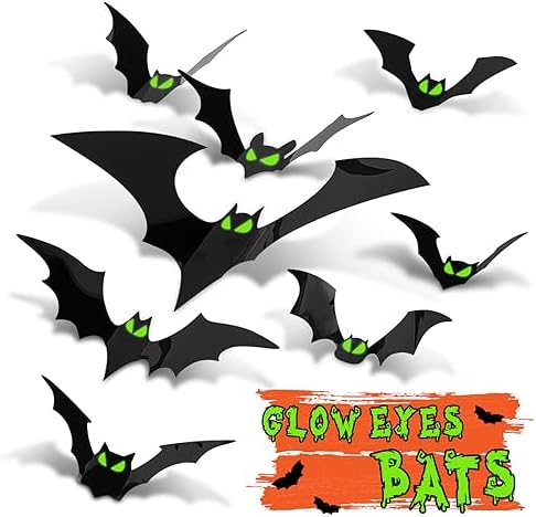Halloween Decorations 56 Pcs 3D Bats with Glow Eyes