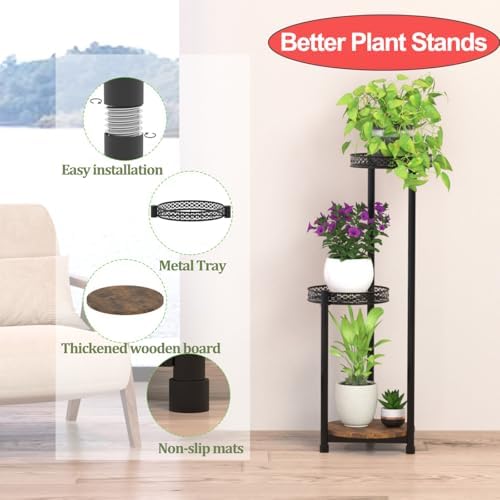 Plant Stand Indoor Outdoor 3 Tier Metal Wood Display Organizer