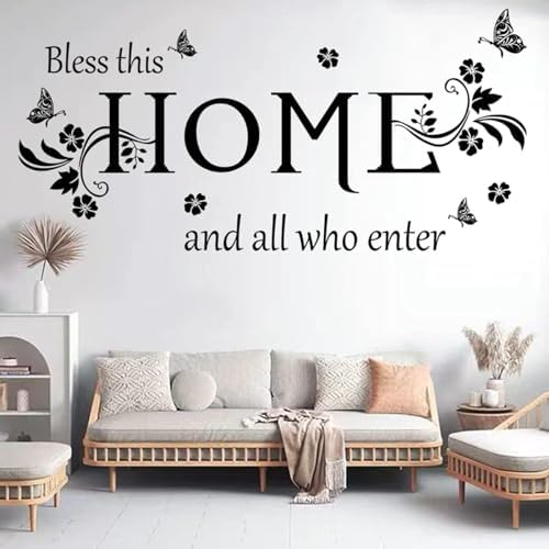 Bless This Home Wall Decals with Butterfly and Flower Design