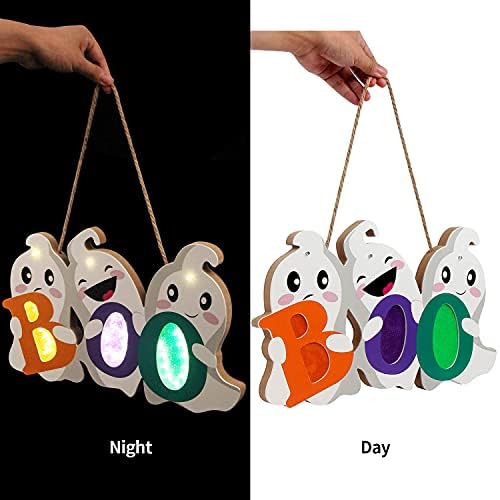 FINGOOO Halloween Door Decor Hanging Sign with Light